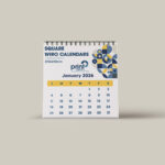 Square - 210x210mm Wiro Desk Calendar - 7 Leaves